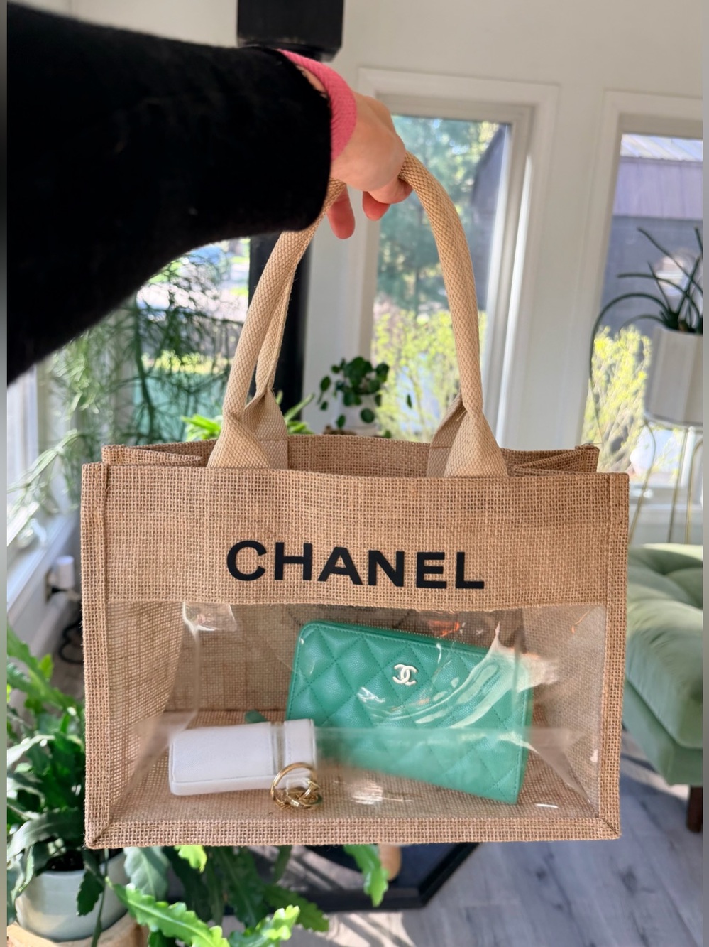 Chanel Jute Tote w Black ‘CHANEL’ Branding SEALED in Plastic
READ DESCRIPTION